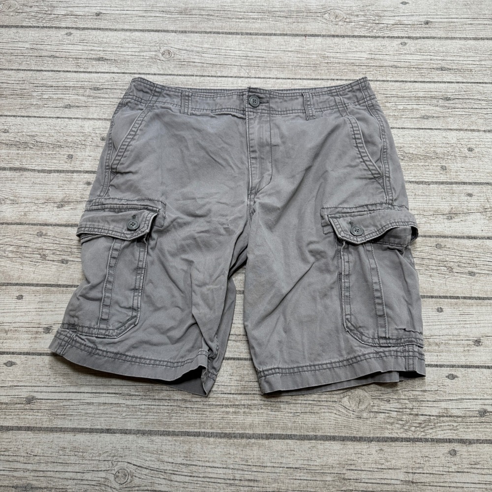 Old Navy Cargo Shorts Men's 32 Gray Cotton Relaxed Fit Utility Hiking Outdoor